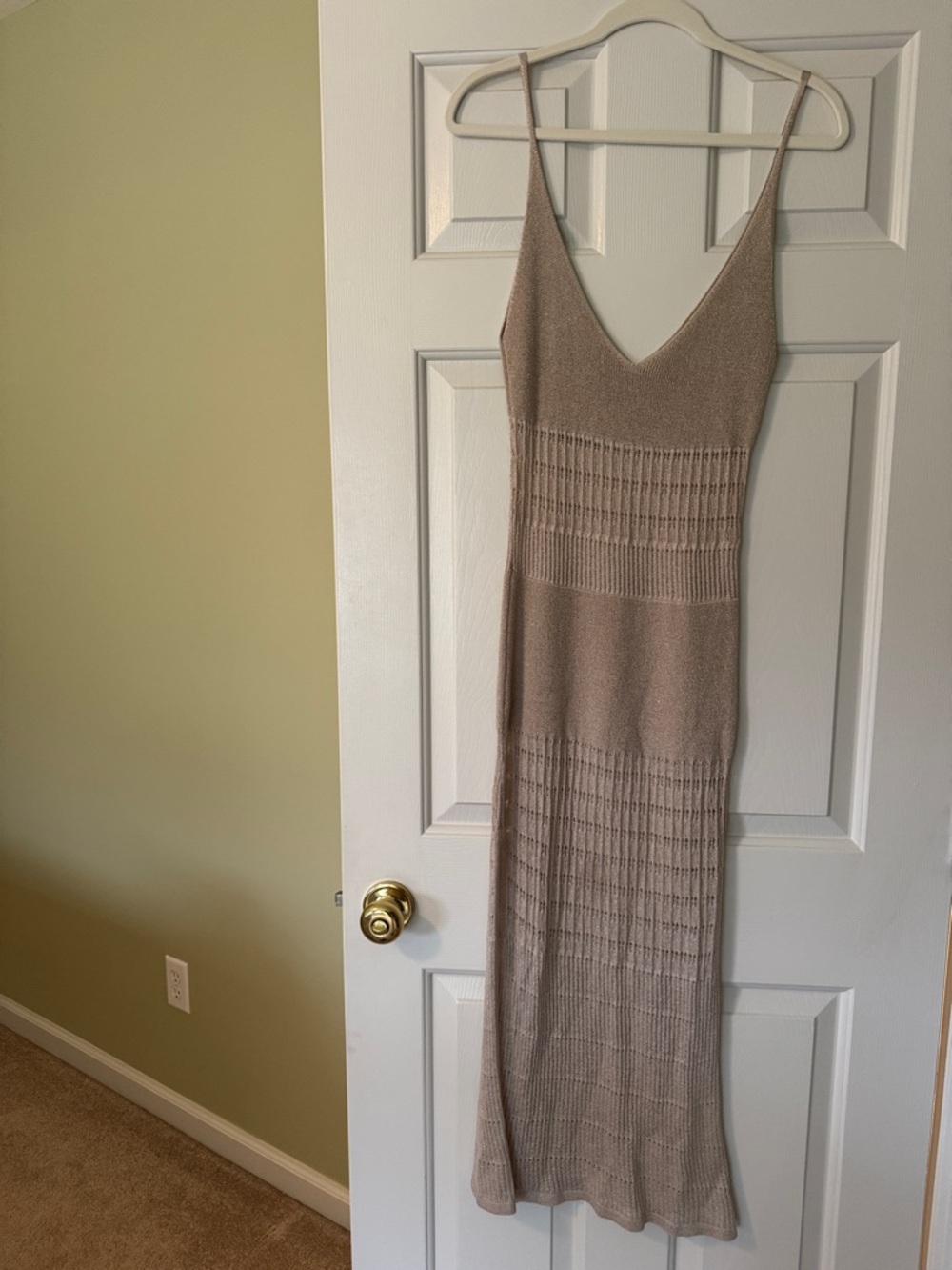 Sleeveless V-Neck Knit Maxi Dress Coverup in Taupe